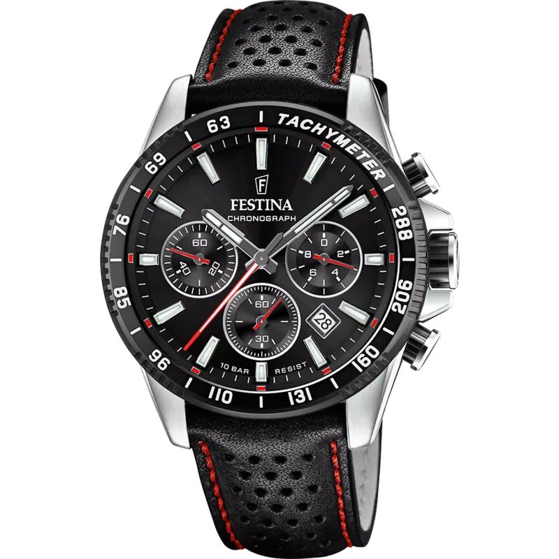 FESTINA Timeless Chronograph Herrenuhr mit schwarzem Lederarmband - F20561/4
