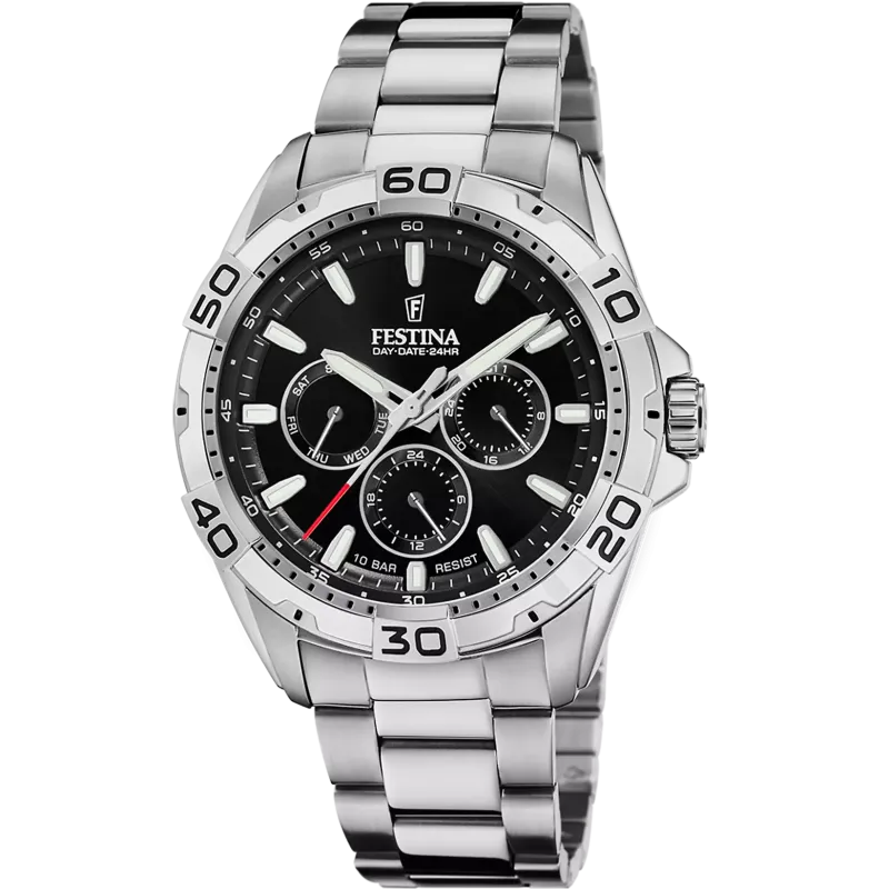 FESTINA Multifunction Herrenuhr Schwarz mit Edelstahlarmband - F20623/5
