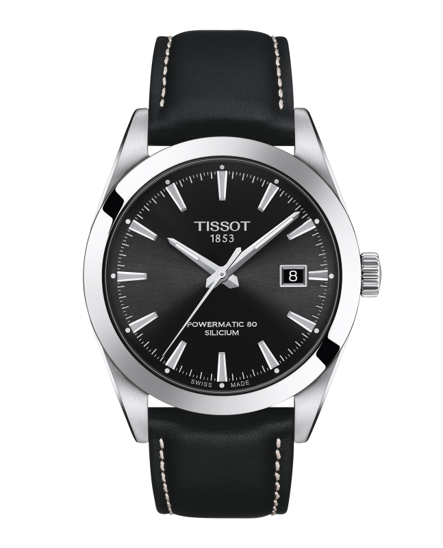 Tissot Gentleman Powermatic 80 Silicium 40 mm Automatikuhr Schwarz mit Lederarmband – T127.407.16.051.00