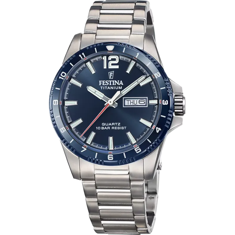 FESTINA Titanium Herrenuhr Blau mit Titanarmband - F20698/2