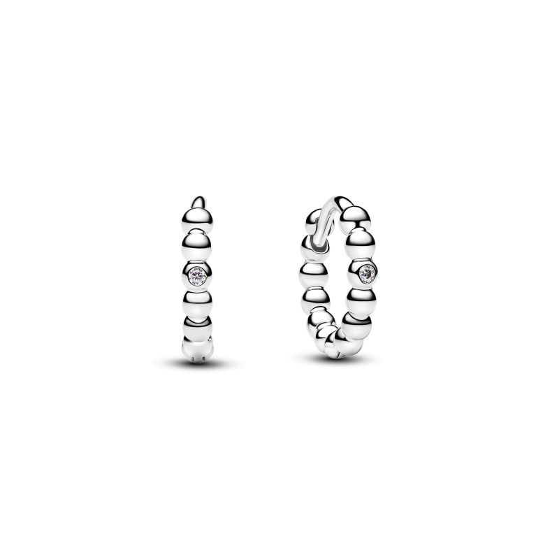 PANDORA Beaded Huggie Creolen aus Sterling-Silber mit Zirkonia – 294823C01