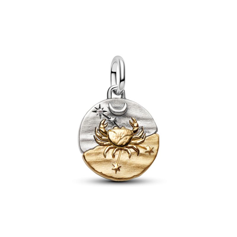 PANDORA Sternzeichen Krebs Medaillon-Charm aus Sterling-Silber und 14 Karat vergoldet mit Zirkonia – 764984C01