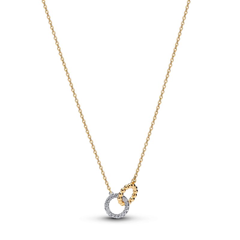 PANDORA Halskette mit Anhänger und ineinandergreifenden Kreisen mit Kugeln & Pavé aus Sterling-Silber und 14 Karat vergoldet – 364825C01-45