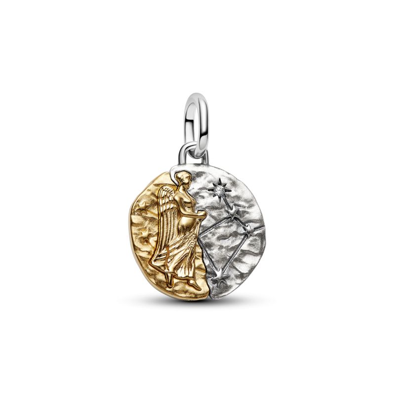 PANDORA Sternzeichen Jungfrau Medaillon-Charm aus Sterling-Silber und 14 Karat vergoldet mit Zirkonia – 764992C01