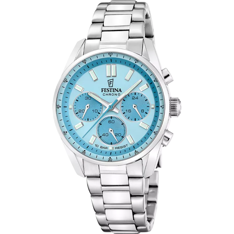 FESTINA Boyfriend Chronograph Damenuhr Blau mit Edelstahlarmband - F20753/2